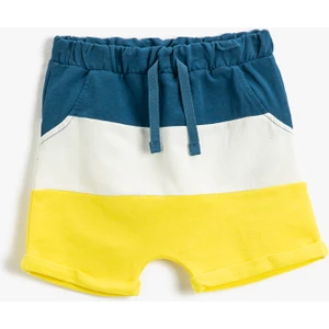 Renk Kontrastlı Beli Bağlamalı Şort Cepli