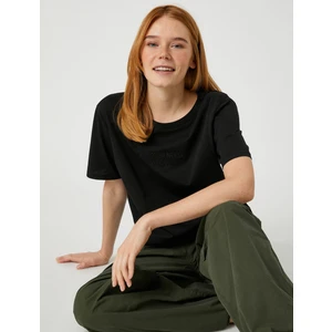 Yazı Işlemeli Tişört Bisiklet Yaka