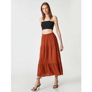 Katlı Midi Boy Etek Beli Lastikli