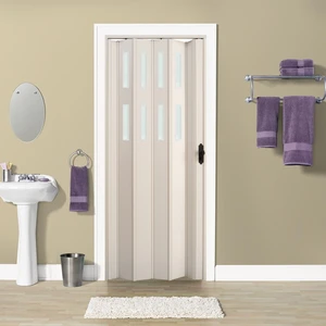 Faran Dekorasyon 115 x 215 Beyaz Renk Camlı Pvc Akordiyon Kapı - Frnakmodel-1-53