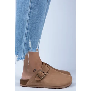 Zeta Kadın  Deri Kemerli Tokalı Taba - Oksit Terlik