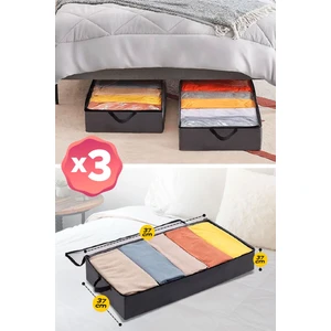 3 Adet - Antrasit Yatak Altı Baza Hurcu Fermuarlı Saklama Çantası 80 x 20 x 50 cm