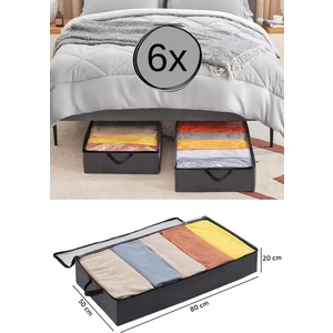 6 Adet - Antrasit Yatak Altı Baza Hurcu Fermuarlı Saklama Çantası 80 x 20 x 50 cm