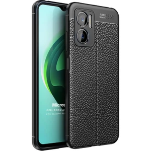 Xiaomi Redmi Note 11E Kılıf Deri Dokulu Silikon Siyah