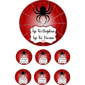 Yenilebilir Pasta Resmi Örümcek Modeli Pirinç Kağıdından 6-8-10 Kişilik Pastaya Uygun 16 cm