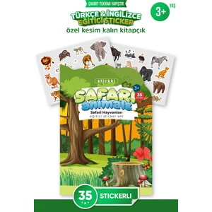 Eğitici Sticker Aktivite Kitap Seti - Safari Türkçe & Ingilizce A4 Karton 3-7 Yaş - 35AD Etiket ST-B103