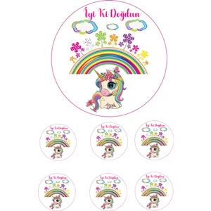 Yenilebilir Pasta Resmi Sevimli At Modeli Pirinç Kağıdından 6-8-10 Kişilik Pastaya Uygun 16 cm