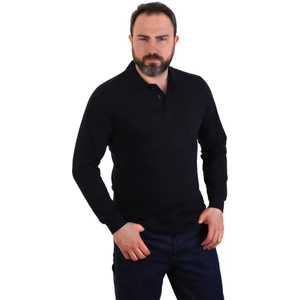 Eser - Polo Yaka Uzun Kol Penye İş Tişörtü - Cepli - Lacivert