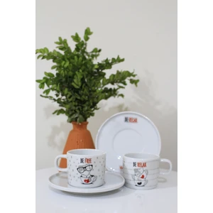 Be Free/relax Kedi Tasarımlı 2'lı Porselen Kahve Fincan Takımı