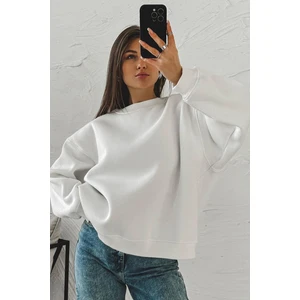 Ekru Bisiklet Yaka Basic Sweatshirt MG1559
