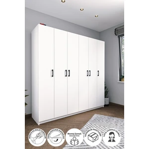 6 Kapaklı 16 Raflı Gardırop Elbise Dolabı 6 Kapaklı Gardırop Beyaz