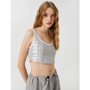 Crop Fitilli Atlet U Yaka Askılı Baskılı Pamuklu