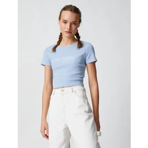 Crop Tişört Yazı Baskılı Kısa Kollu