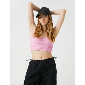 Crop Atlet Pamuklu Drapeli V Yaka Kolsuz