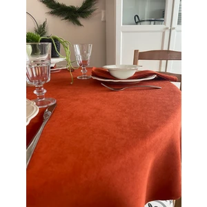 Decamor Home Kadife Dokulu Dertsiz Koyu Kiremit Yuvarlak Masa Örtüsü