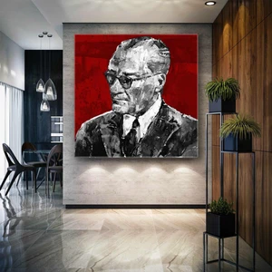 SML Tablo Mustafa Kemal Atatürk Imzası Siyah ve Beyaz Kırmızı Kanvas Tablo