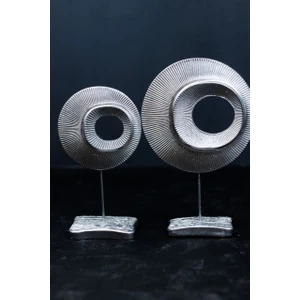 2'li Şık Dekoratif Halka Gümüş Renk Dekor Obje