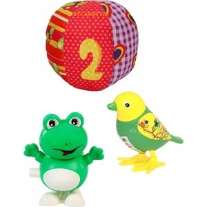 by Caretta Çıngıraklı Kumaş Top + Kurmalı Zıplayan Kurbağa + Kurmalı Zıplayan Kuş Emekleme Arkadaşı