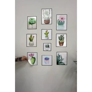 Akıllı Kağıt Çerçeve Görünümlü Statik Tutunma Özellikli 10 Lu Kaktüslü Poster Set 20 - 30 cm