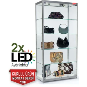 Cam Dolap - Camlı Vitrin - Cam Dolap - Camlı Koleksiyon Vitrini - Teşhir Vitrini - Kupa Dolabı (Kurulu ve Kullanıma Hazır Gönderilmektedir.)  - ÖLÇÜ:175*70*30 KOD:1757S Gri