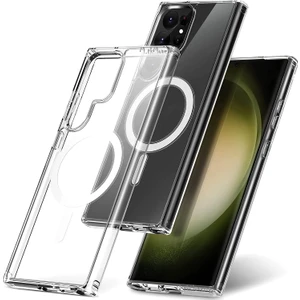 M.TK Moveteck Samsung Galaxy S23 Ultra 5g Uyumlu Uyumlu Kılıf Kamera Korumalı Çıkıntılı Şeffaf Magsafe Halkalı Clear Crystal Wirelles Şarj Destekli Military Zıh Tank