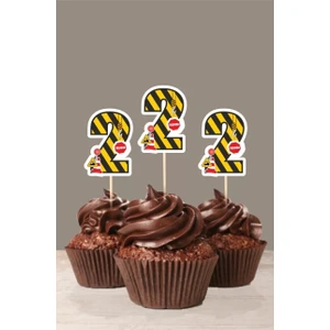 Neşeli Günlerim Iş Makinası Temalı * 2 (Iki) Yaşında Cupcake Süsü '10LU