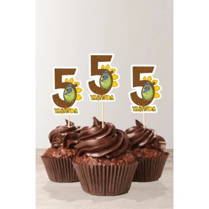 Neşeli Günlerim Dinazor Temalı * 5 (Beş) Yaşında Cupcake Süsü '10LU