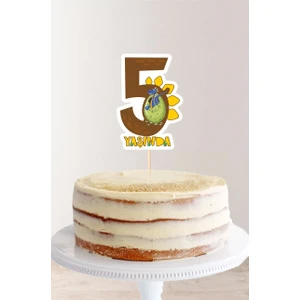 Neşeli Günlerim Dinazor Temalı 5 Yaşında (Beş) Pasta Süsü *kalın Kağıt