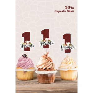 Neşeli Günlerim Safari Hayvanları Pastel 1 Yaşında Cupcake Süsü *10'lu Kalın Kağıt