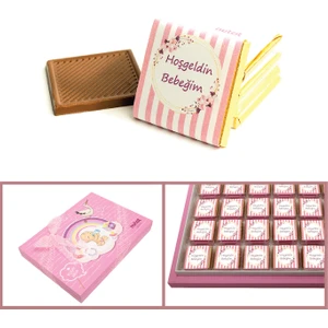 Nutat Isimli Kız Bebek Çikolatası (48  Madlen Çikolata + Sunum Kutusu)