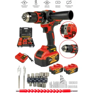 128 V 10 Ah Bakır Sargılı Darbeli Şarjlı Matkap Çift Akülü Metal Şanzıman Vidalama 39 Parça Setli