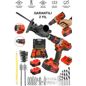 128 V 10 Bakır Sargı Darbeli Şarjlı Matkap (Tilki Testere Aparatı Hediyeli) Metal Şanzıman Vidalama