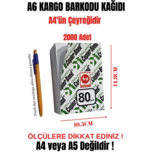 A6 Fotokopi Kağıdı 2000 Adet - (A4'ün Çeyreğidir) Lazer Yazıcılar için E-Ticaret Kargo Barkodu Ebatında