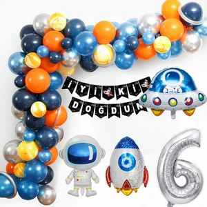 Patladı Gitti Uzay Temalı Doğum Günü Seti ; 4 Adet Folyo, 56 Lateks Balon, Banner, Balon Zinciri, Balon Bandı