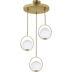 Modern Beyaz Glop Camlı Daire Model Üçlü Gold Sarkıt Avize