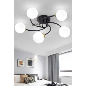 Luxury Model Plafonyer Beşli Siyah Modern Beyaz Camlı Avize