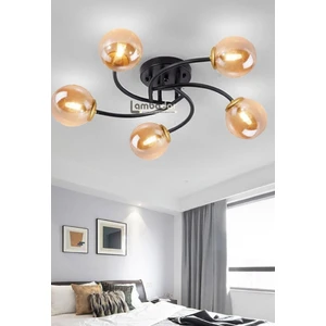 Luxury Model Plafonyer Beşli Siyah Modern Bal Camlı Avize