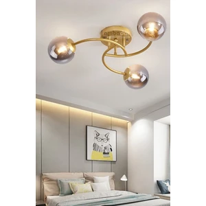 Luxury Model Plafonyer Üçlü Gold Modern Füme Camlı Avize