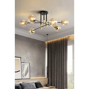 Modern Bal Glop Camlı Çapraz Model Altılı Siyah Avize