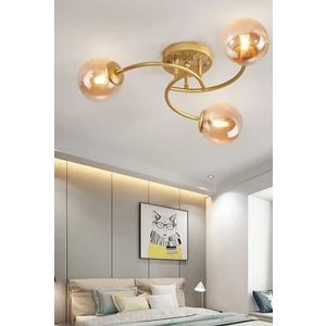 Luxury Model Plafonyer Üçlü Gold Modern Bal Camlı Avize