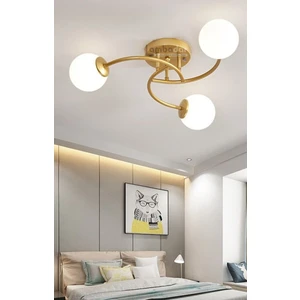 Luxury Model Plafonyer Üçlü Gold Modern Beyaz Camlı Avize