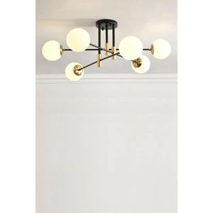 Modern Beyaz Glop Camlı Çapraz Model Altılı Siyah Avize