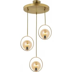 Modern Bal Glop Camlı Daire Model Üçlü Gold Sarkıt Avize