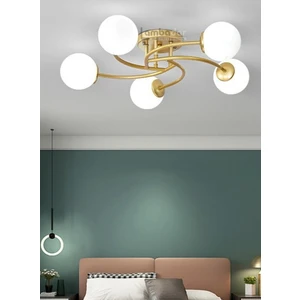 Luxury Model Plafonyer Beşli Gold Modern Beyaz Camlı Avize