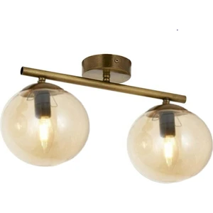 Gold Ikili Modern Balcam Glop Camlı Plafonyer Avize