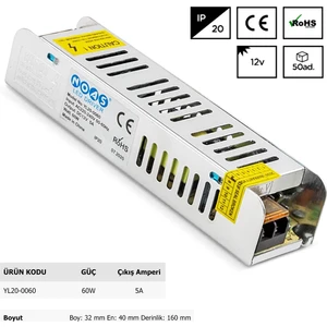 12V 5A Slım Kasa Led Trafo YL20-0060