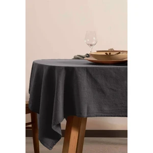 Yıkanmış Pamuk Keten Antrasit Renk Masa Örtüsü