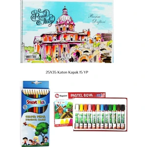 Smart Kids Smartkids Kırtasiye Boyama Seti Kuru Boya + Pastel Boya 12 Li Resim Defteri 25X35 15 Yp