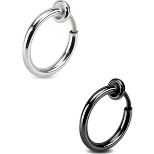 Trend Collection Unisex Siyah Gümüş Cerrahi Çelik Deliksiz Piercing Tragus Helix Küpe Set