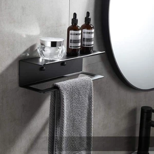 Siyah Havlu Tutacağı Metal Raflı Havlu Askısı Mutfak Banyo Raflı Havluluk Metal Havluluk